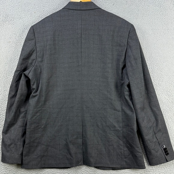 H&M Wool Blend Blazer Jacket Men 46 R Gray Check Flap Pocket Sport Coat NEW - Picture 2 of 14
